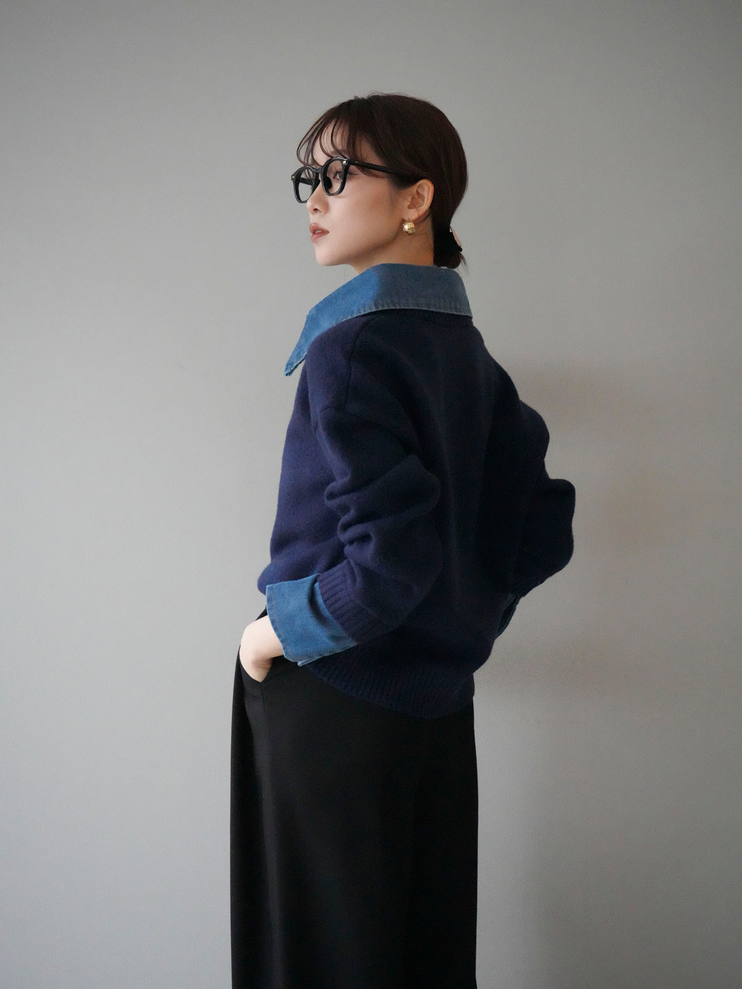 [SET]デニム襟ポロニットプルオーバー+デニム襟ポロニットプルオーバー(2set)