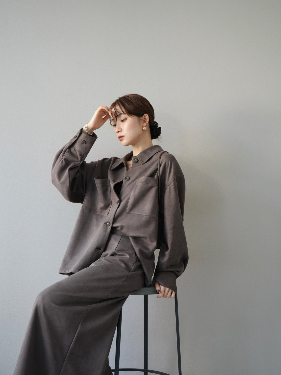 [予約]スエードシャツジャケット/チャコール