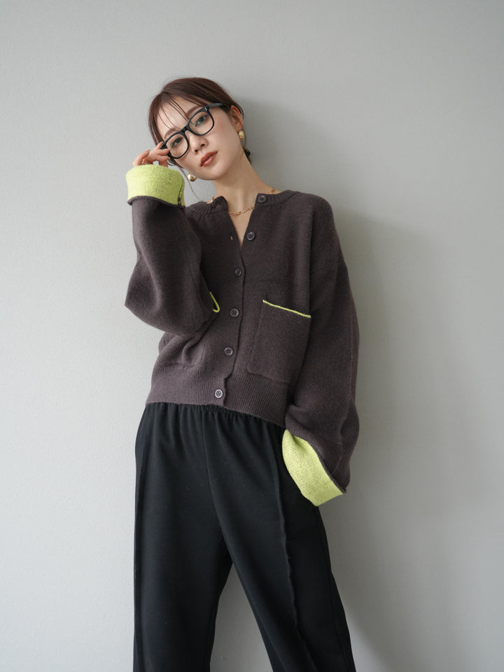 [予約]バイカラーオーバーニットカーディガン/ブラウン