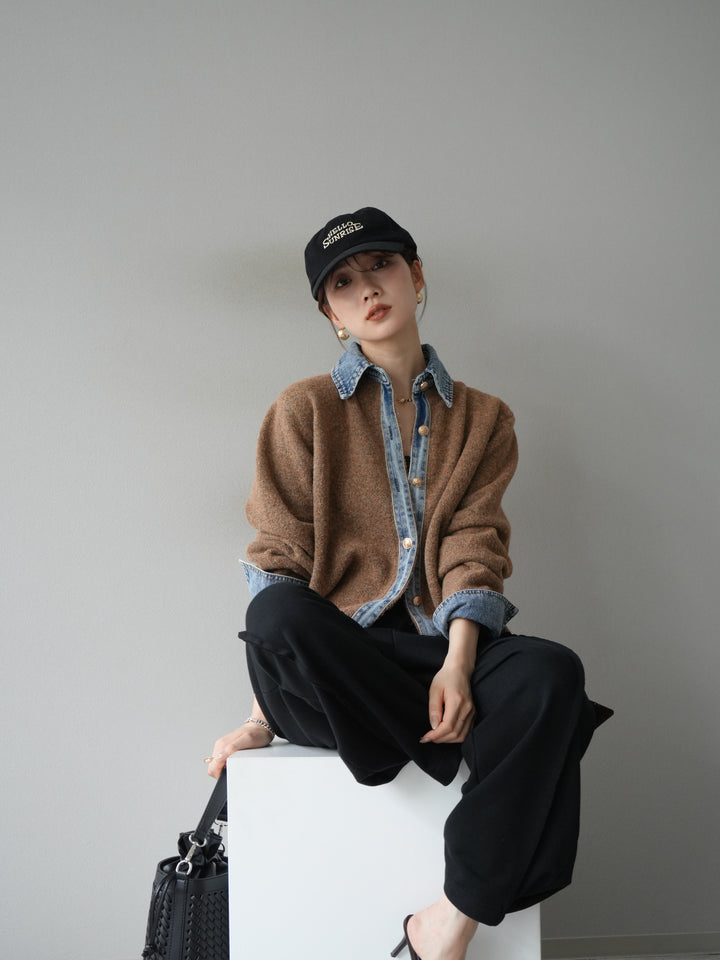 [SET]デニム襟ボタンニットカーディガン+デニム襟ボタンニットカーディガン(2set)