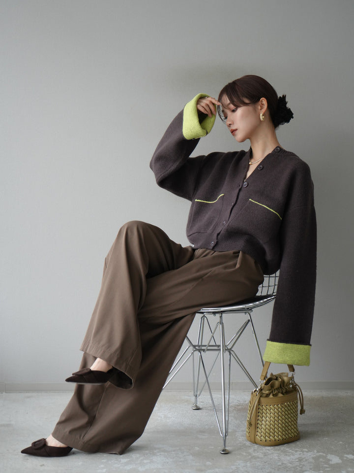 [予約]バイカラーオーバーニットカーディガン/ブラウン