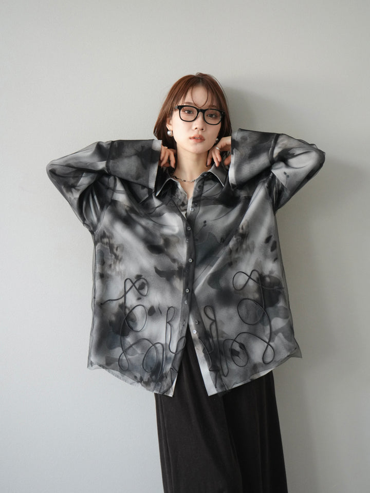 [SET]コード刺繍チュールシャツ＆ニュアンス柄シャツアンサンブル+ベロアナロースカート(2set)