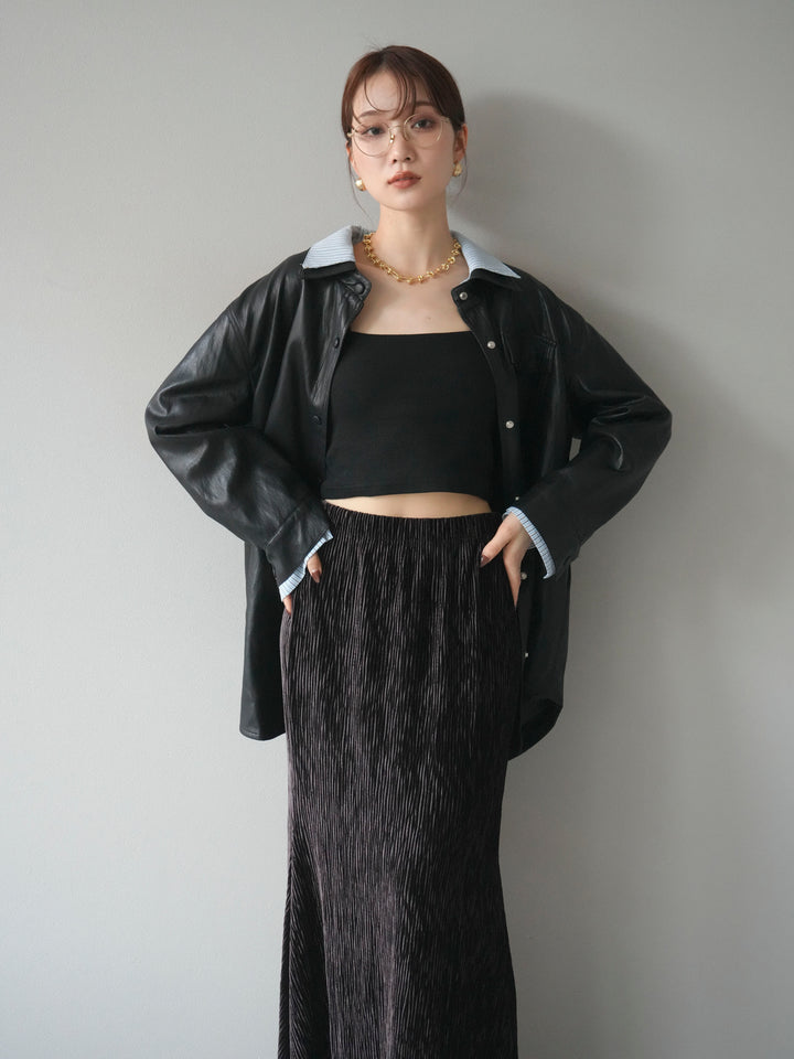 [予約]シャツレイヤードデザインレザージャケット/black