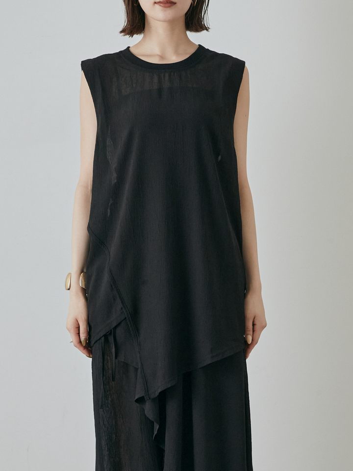 [予約]シアーワッシャーアシンメトリープルオーバー/ブラック