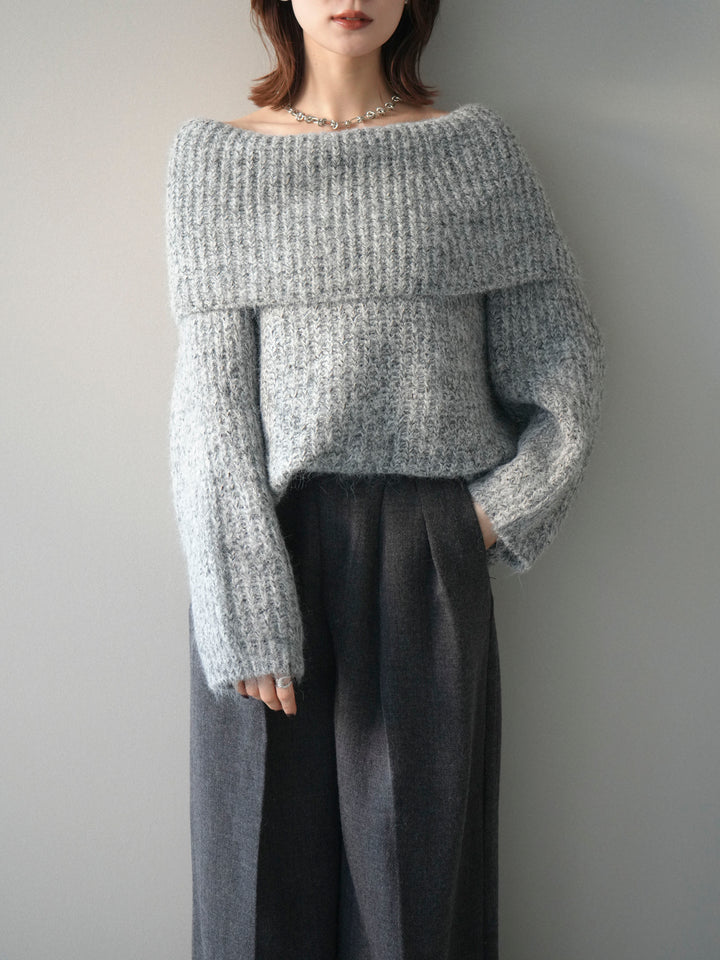 [予約]オフショルミックスニットプルオーバー/gray