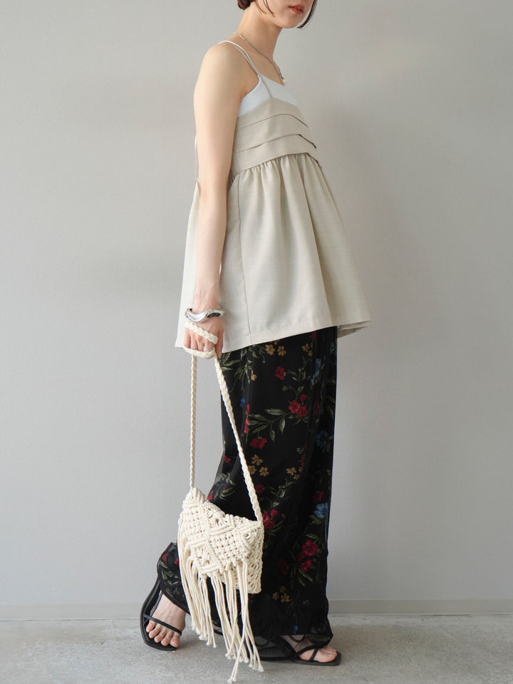 【預購】植物圖案休閒褲/黑色