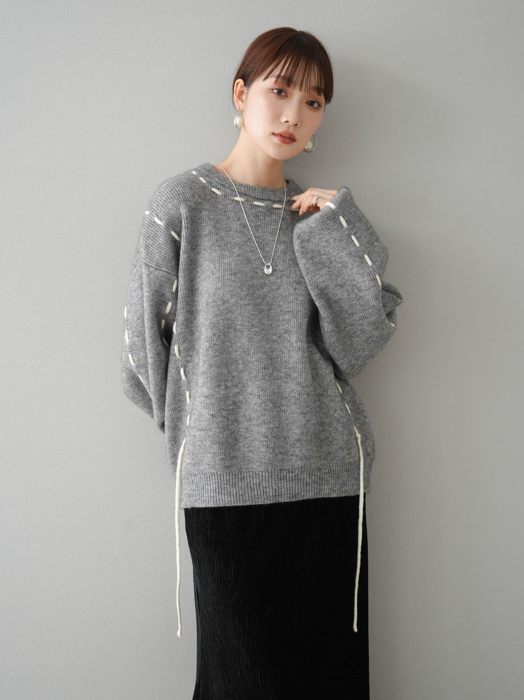 [預訂] 針織設計套頭衫/灰色