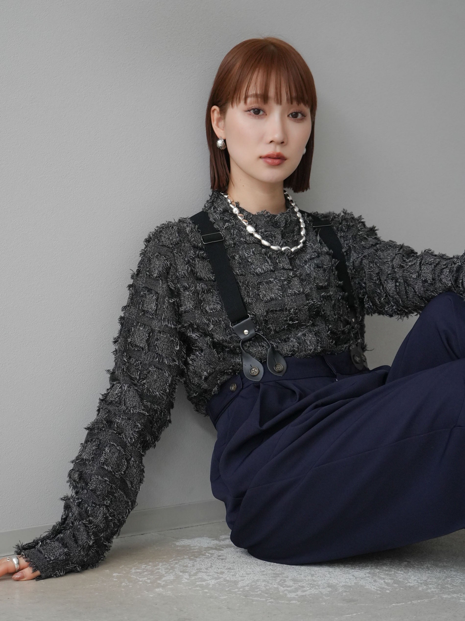 予約]サスペンダー付きツイルパンツ/ネイビー – Lumier