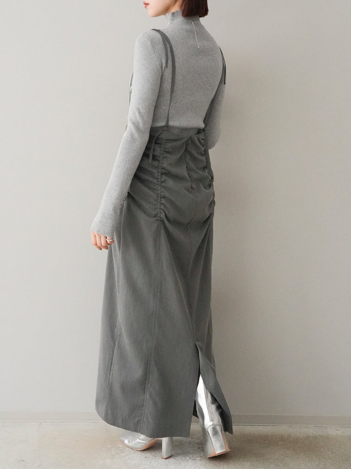 【預購】褶皺吊帶裙/炭灰