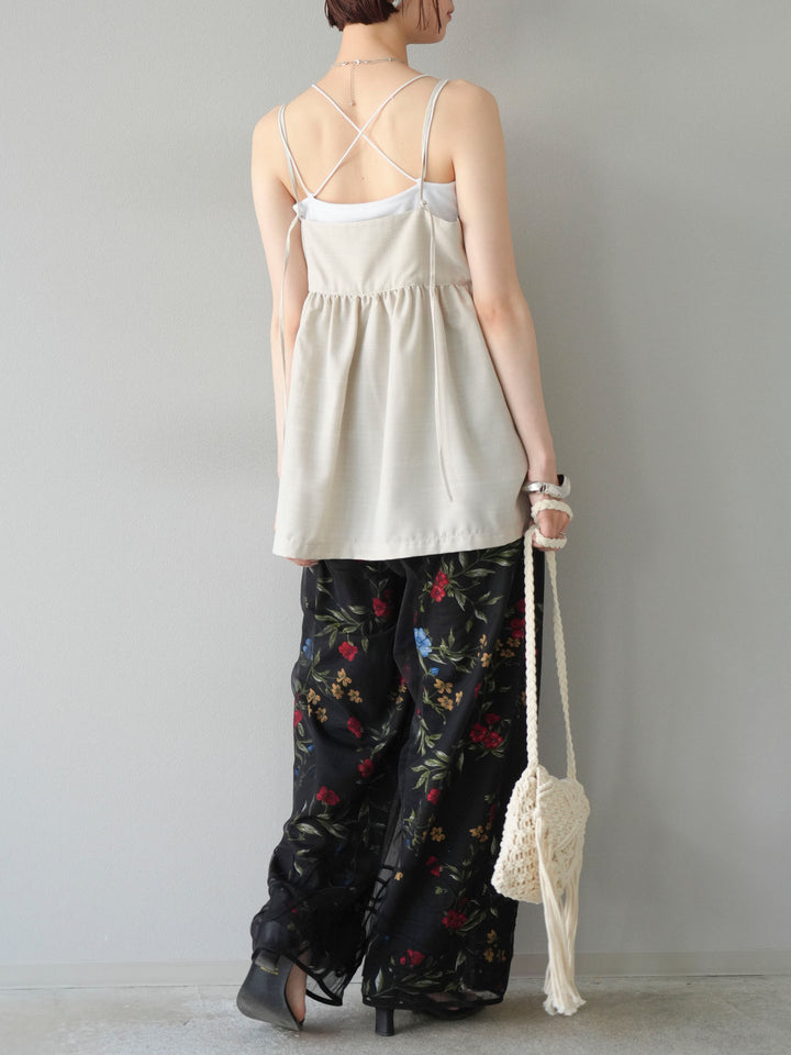 【預購】植物圖案休閒褲/黑色