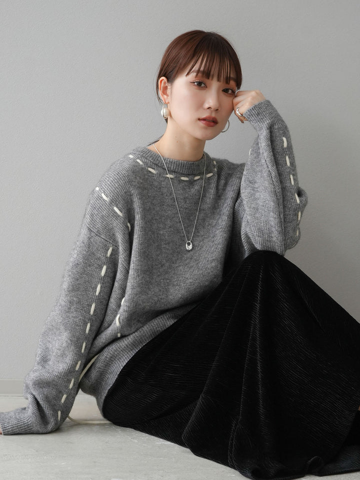 [預訂] 針織設計套頭衫/灰色