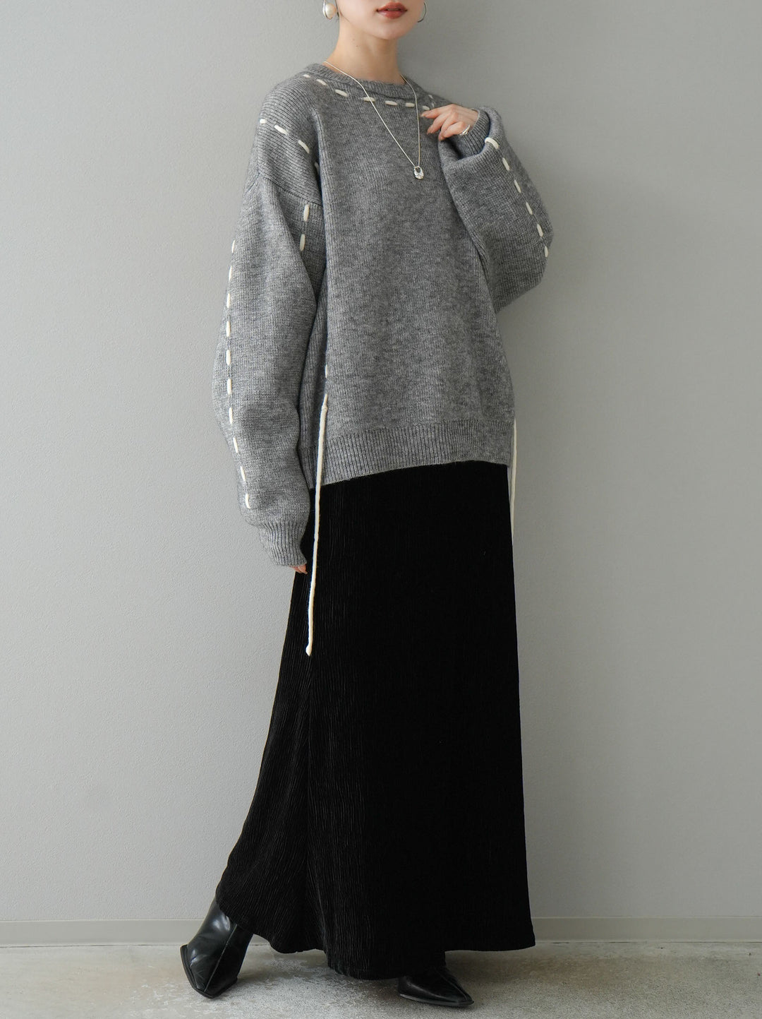 [預訂] 針織設計套頭衫/灰色