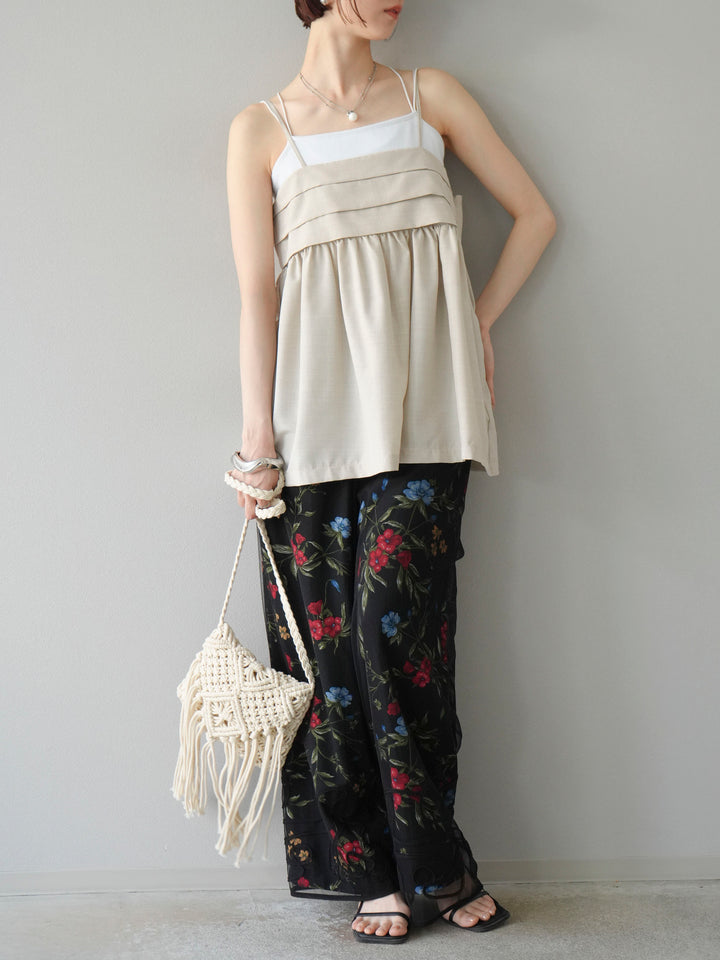 【預購】植物圖案休閒褲/黑色