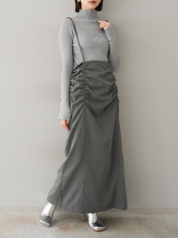 【預購】褶皺吊帶裙/炭灰