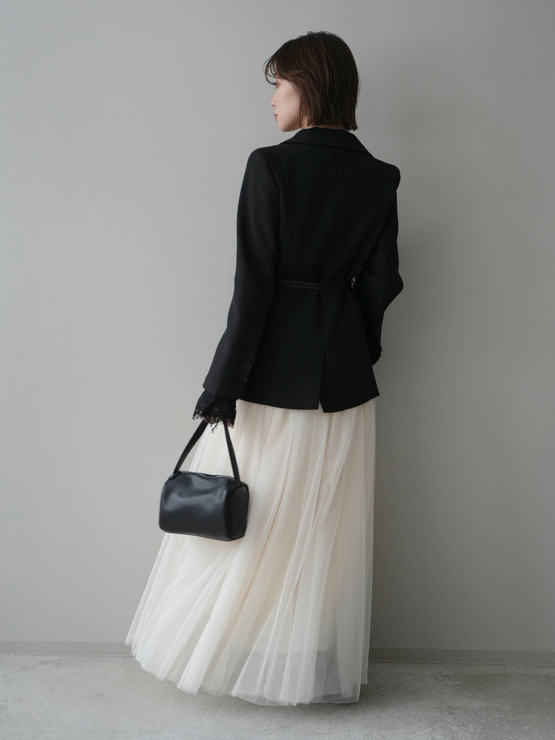 [SET]レースレイヤードスリットジャケット+チュールボリュームスカート(2set)