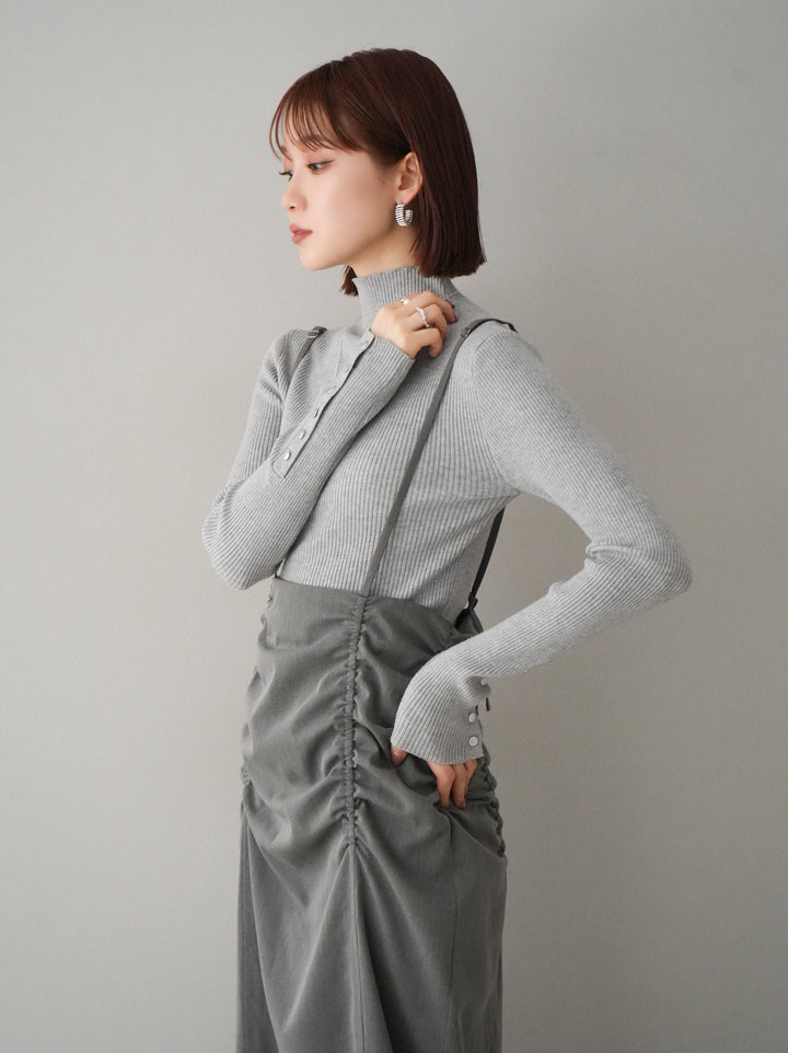 【預購】褶皺吊帶裙/炭灰