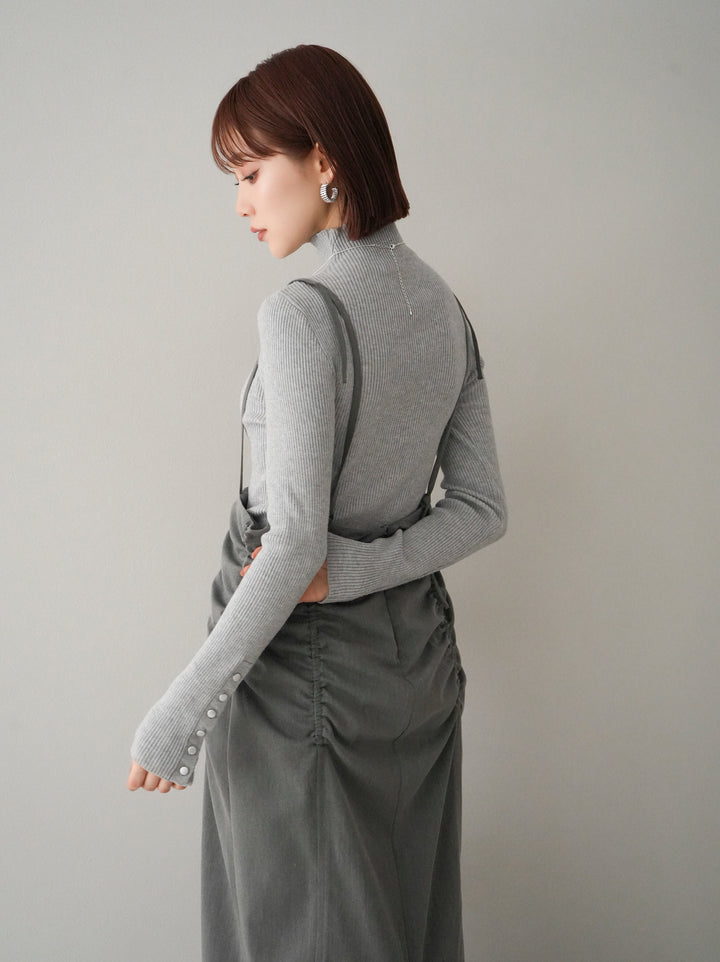 【預購】褶皺吊帶裙/炭灰