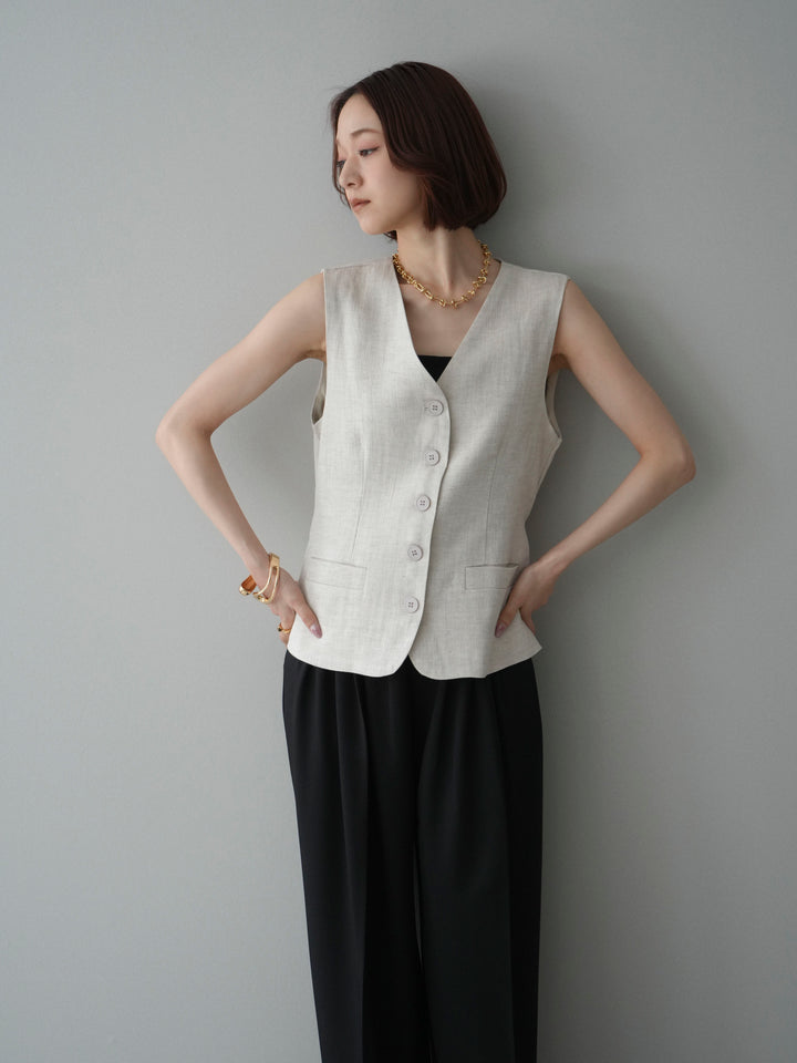 [予約]リネンタッチVネックジレ/ivory