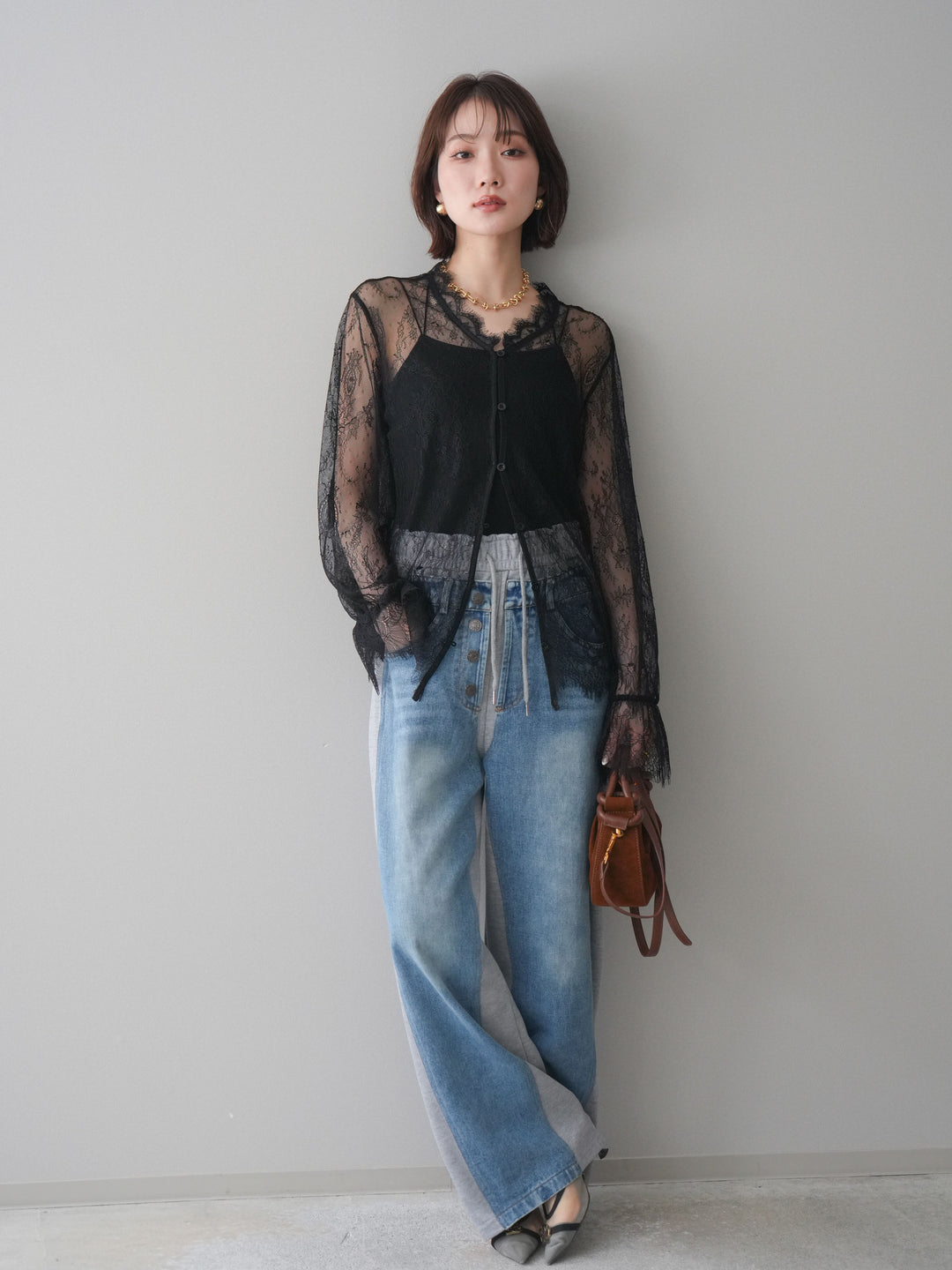 [予約]デニム切替スウェットパンツ/gray