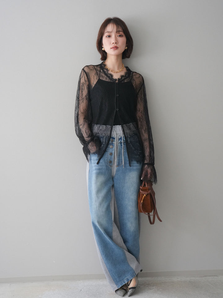 [予約]デニム切替スウェットパンツ/gray