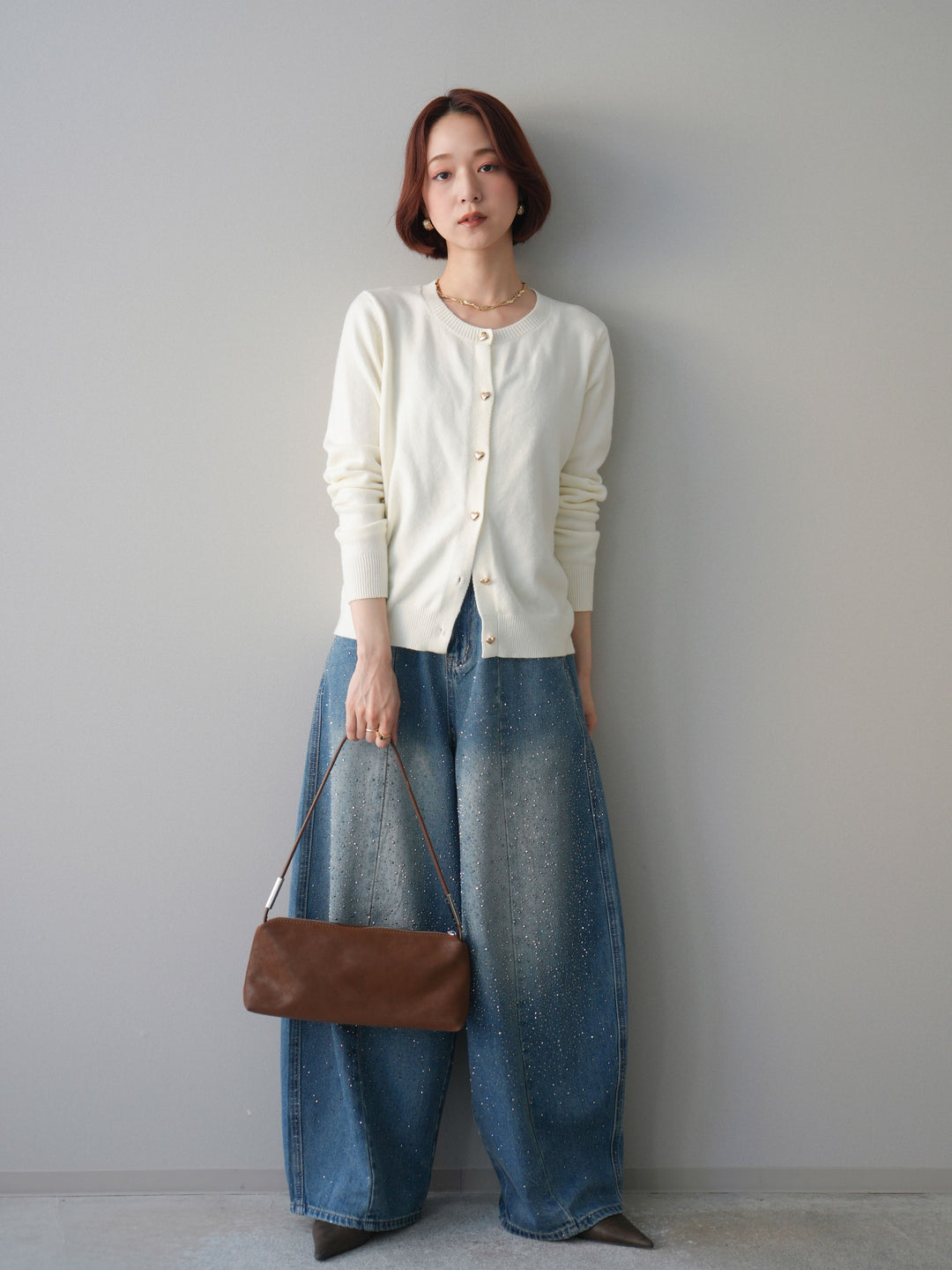 [予約]フロントビジューカーブデニムパンツ/blue