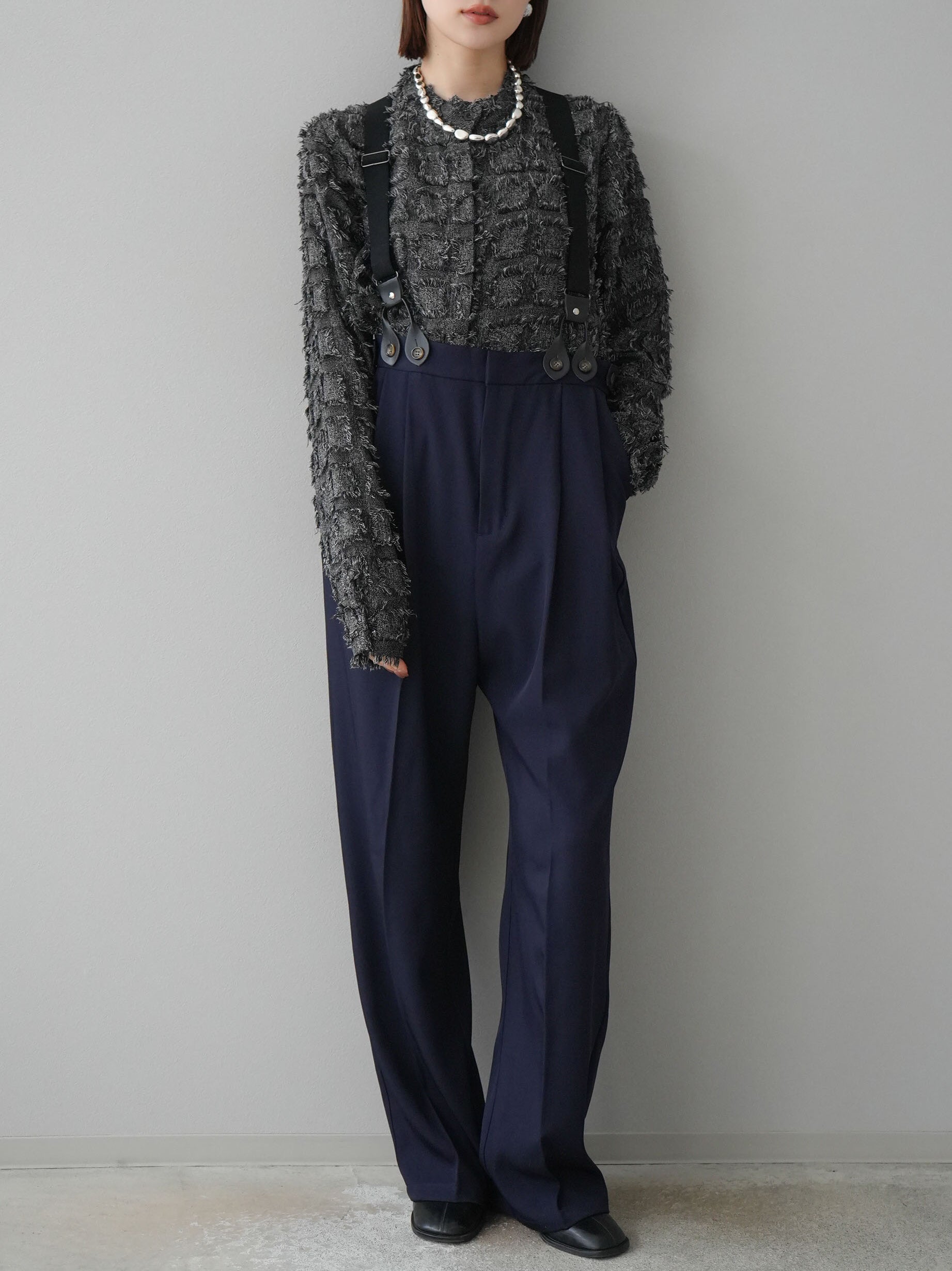 予約]サスペンダー付きツイルパンツ/ネイビー – Lumier