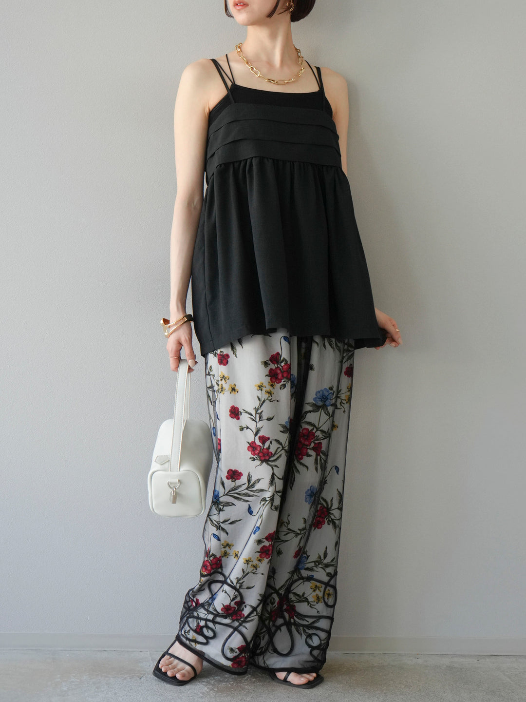 【預購】植物圖案休閒褲/米白色