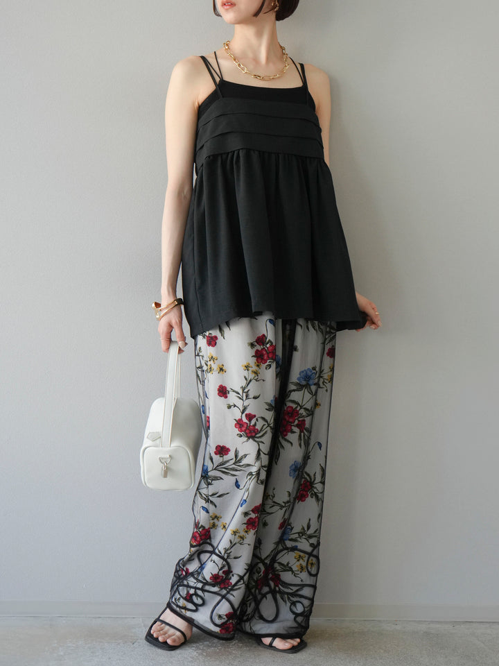 【預購】植物圖案休閒褲/米白色