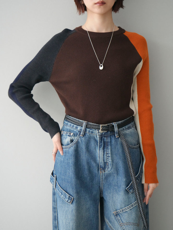 [SET]バイカラーラグランニットトップス+選べるアクセセット(2set)