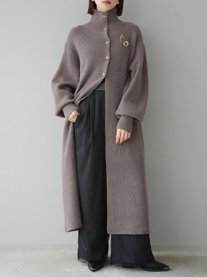 [予約]ハイネックニットロングカーディガン/モカ