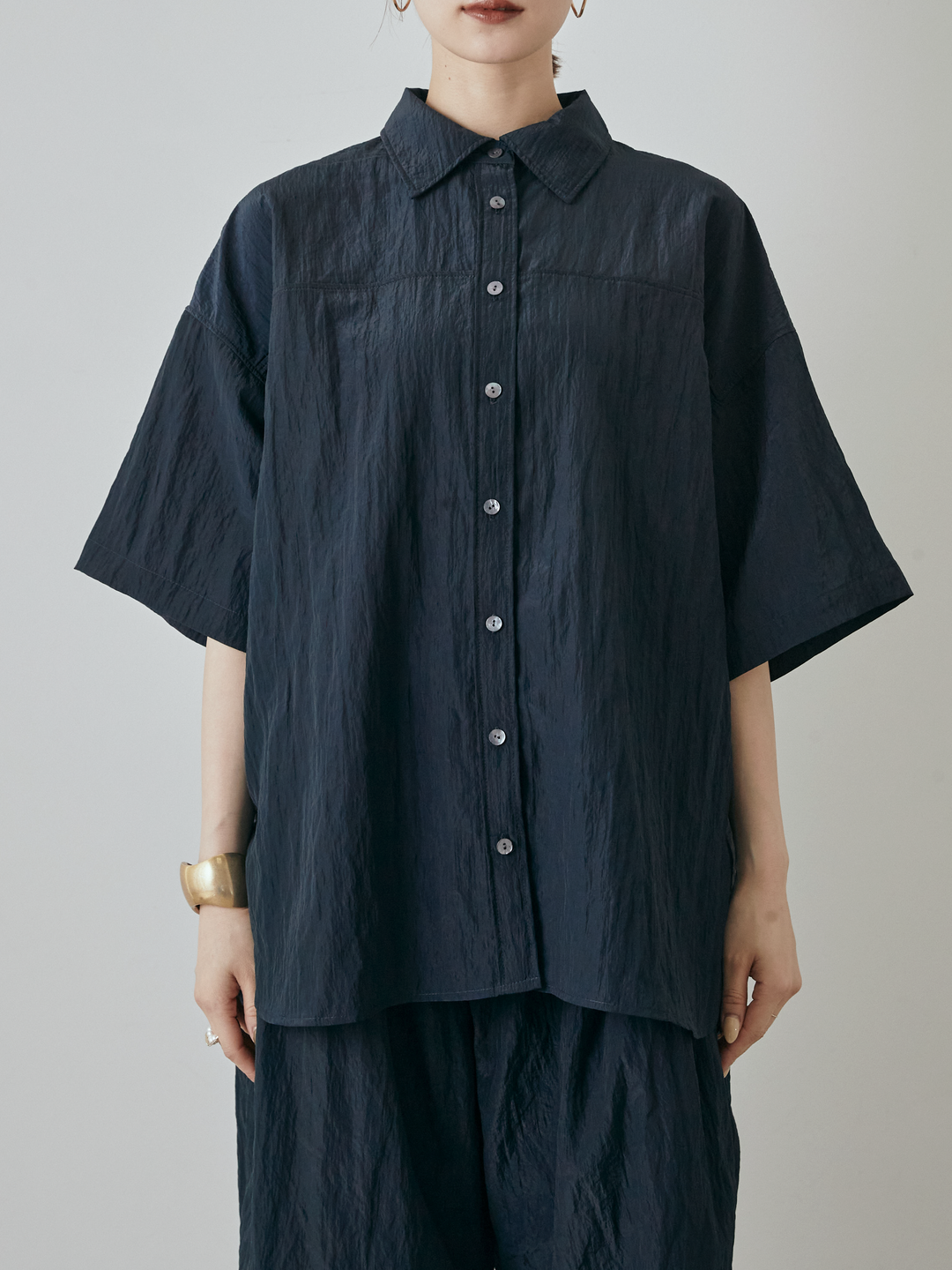[予約]2WAYナイロンワッシャーハーフシャツ/ネイビー