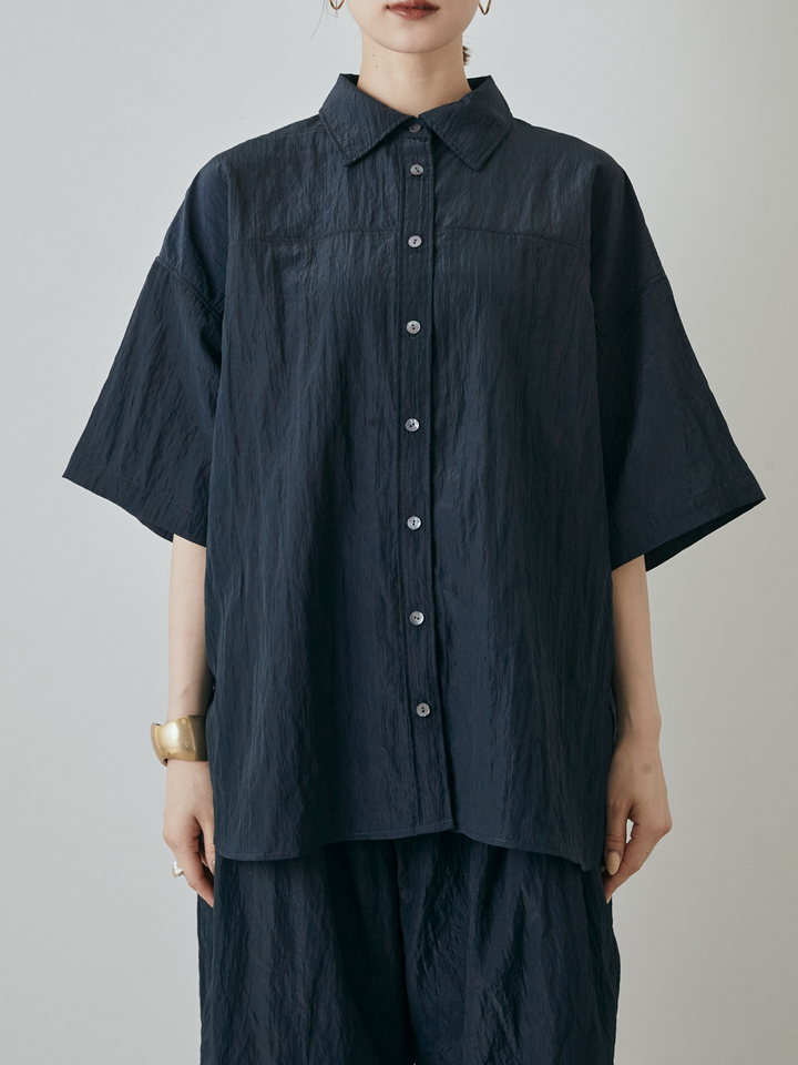 [予約]2WAYナイロンワッシャーハーフシャツ/ネイビー