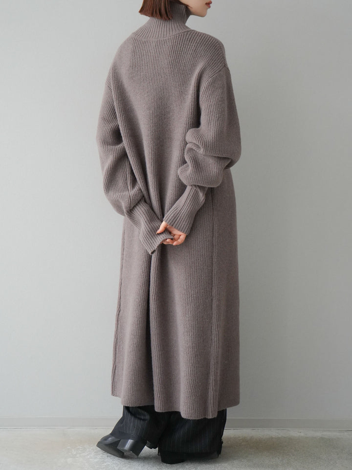[予約]ハイネックニットロングカーディガン/モカ