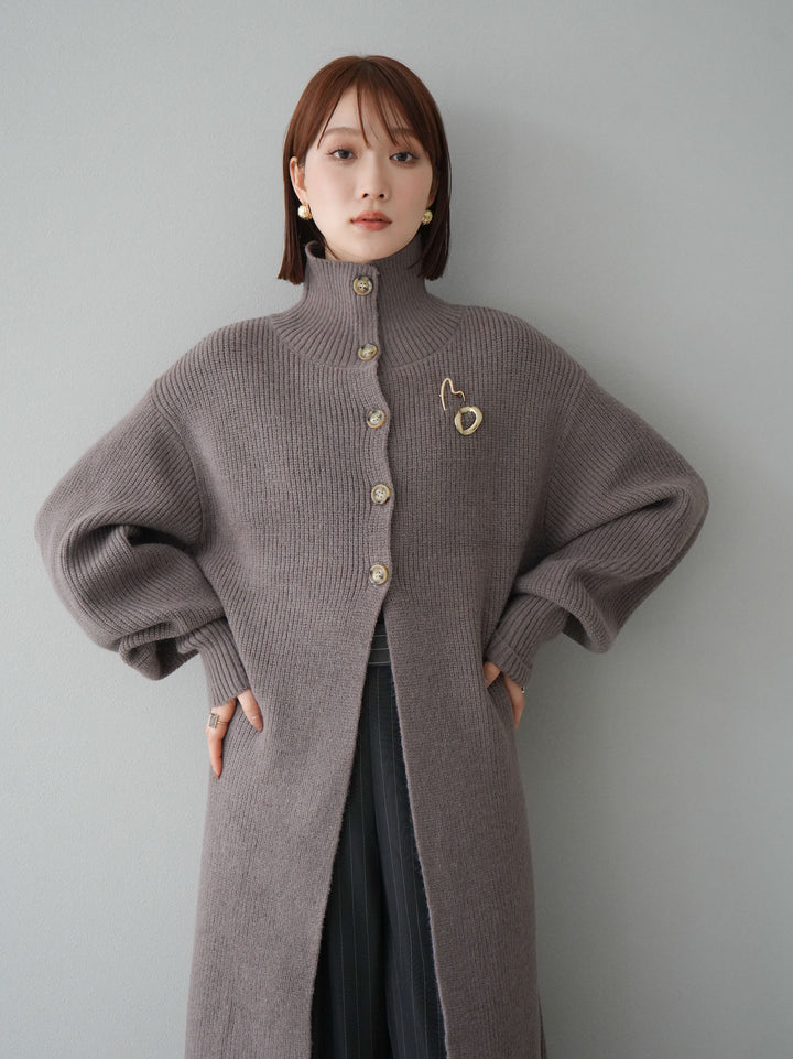 [予約]ハイネックニットロングカーディガン/モカ