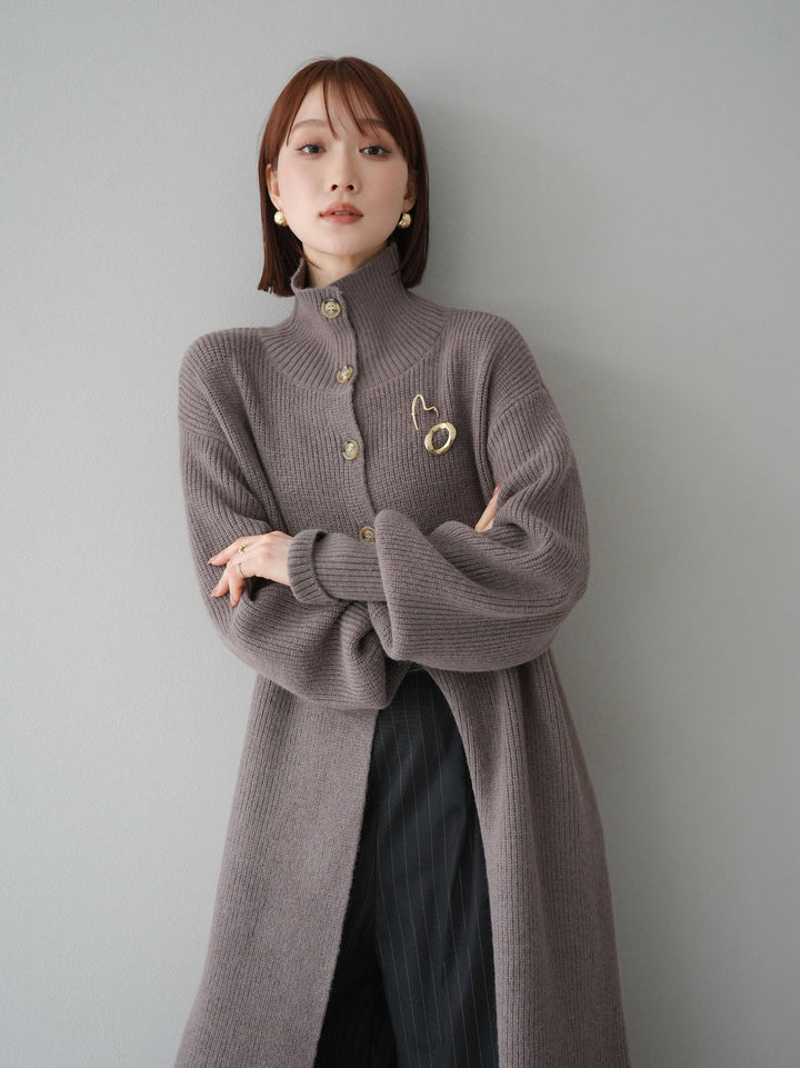 [予約]ハイネックニットロングカーディガン/モカ