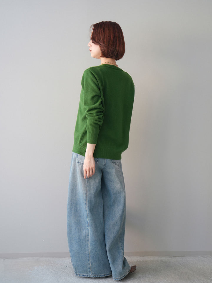 [予約]フロントビジューカーブデニムパンツ/lightblue