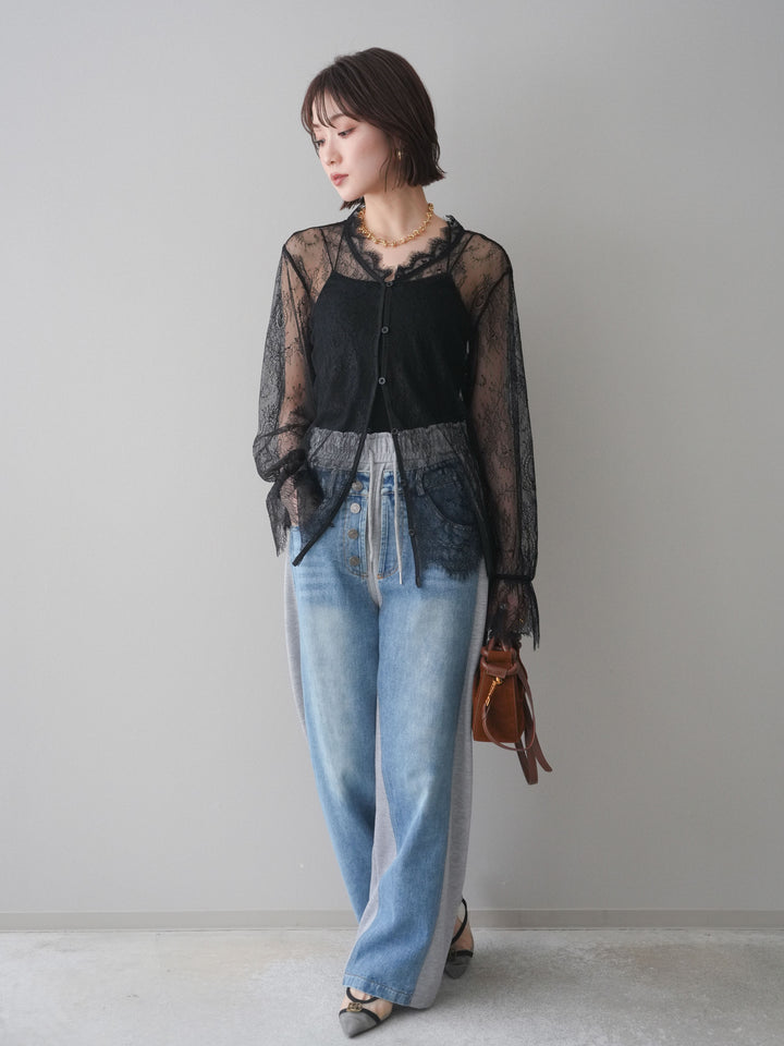 [予約]デニム切替スウェットパンツ/gray