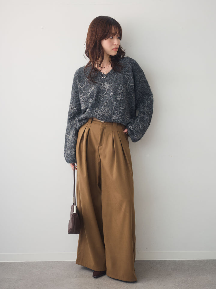 [予約]ダブルタックドレープストレートワイドパンツ/beige