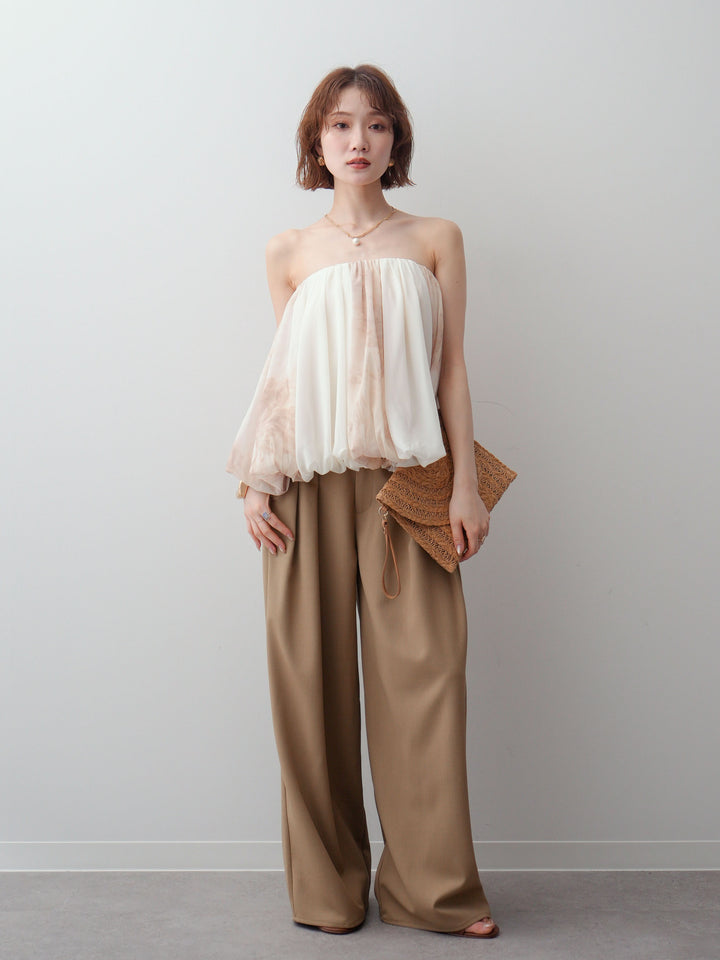 【預購】Crepe de Cin 褶皺寬褲 米色
