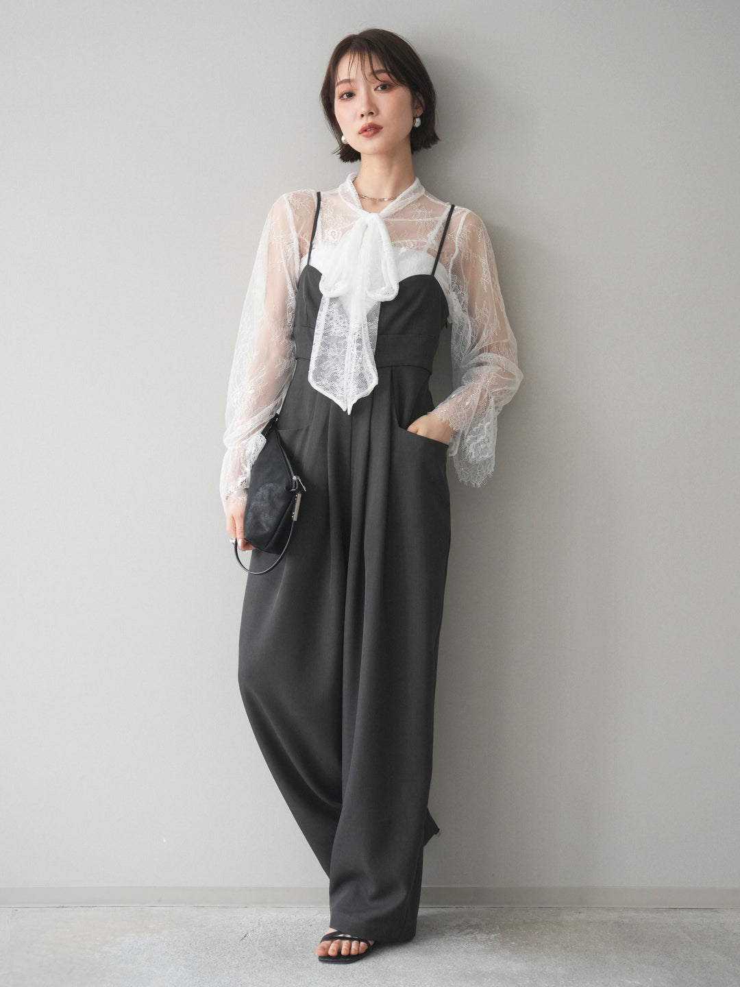 [予約]バックデザインサロペット/charcoal