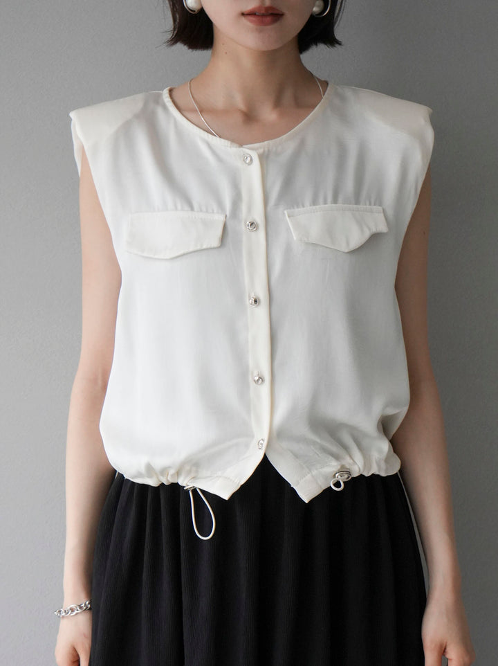 [Pre-order] Satin Drawstring Sleeveless Blouse/Ivory