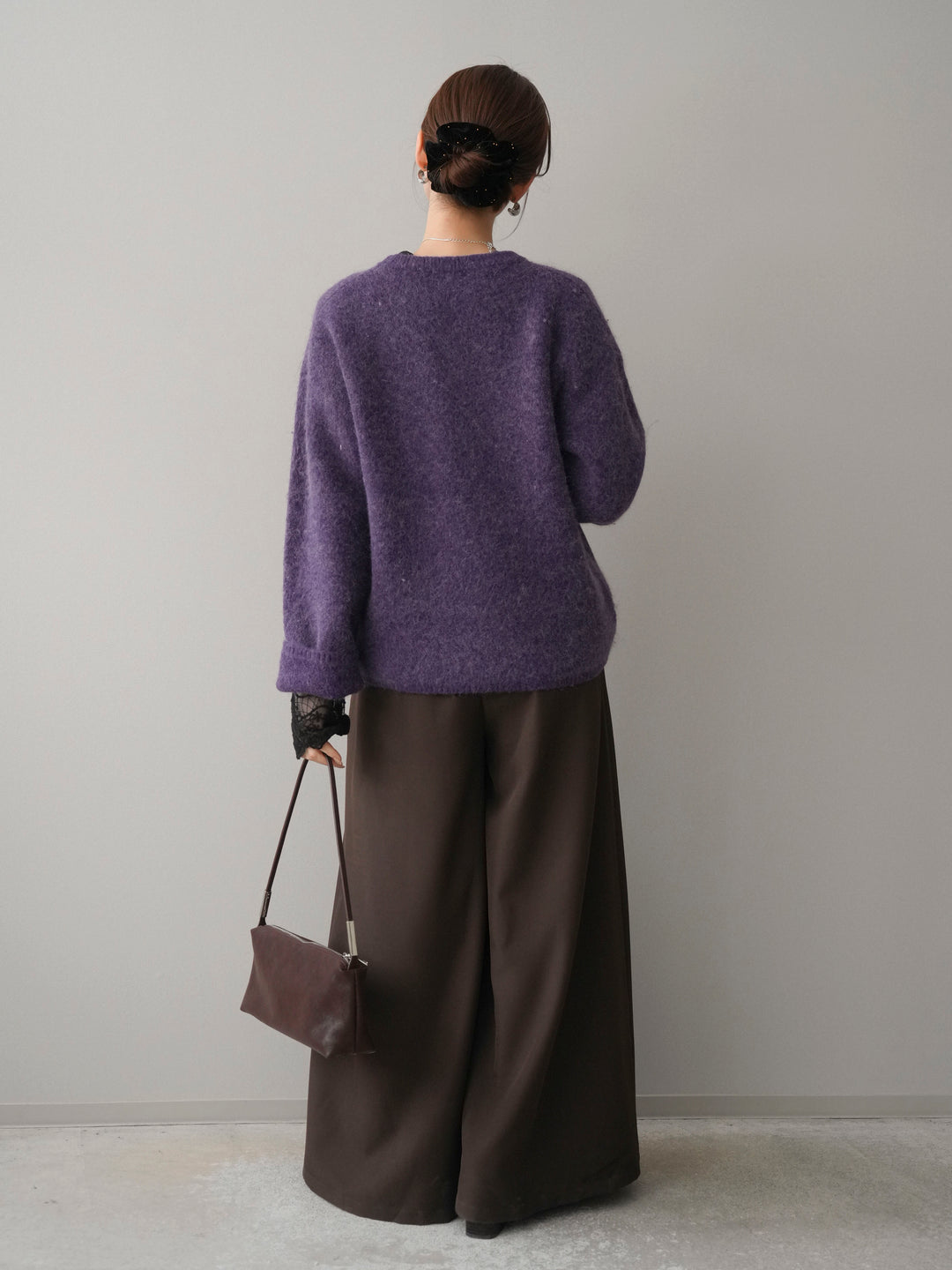 [SET]アンゴラタッチクルーネックニットプルオーバー+テープベルトタックバギーパンツ(2set)