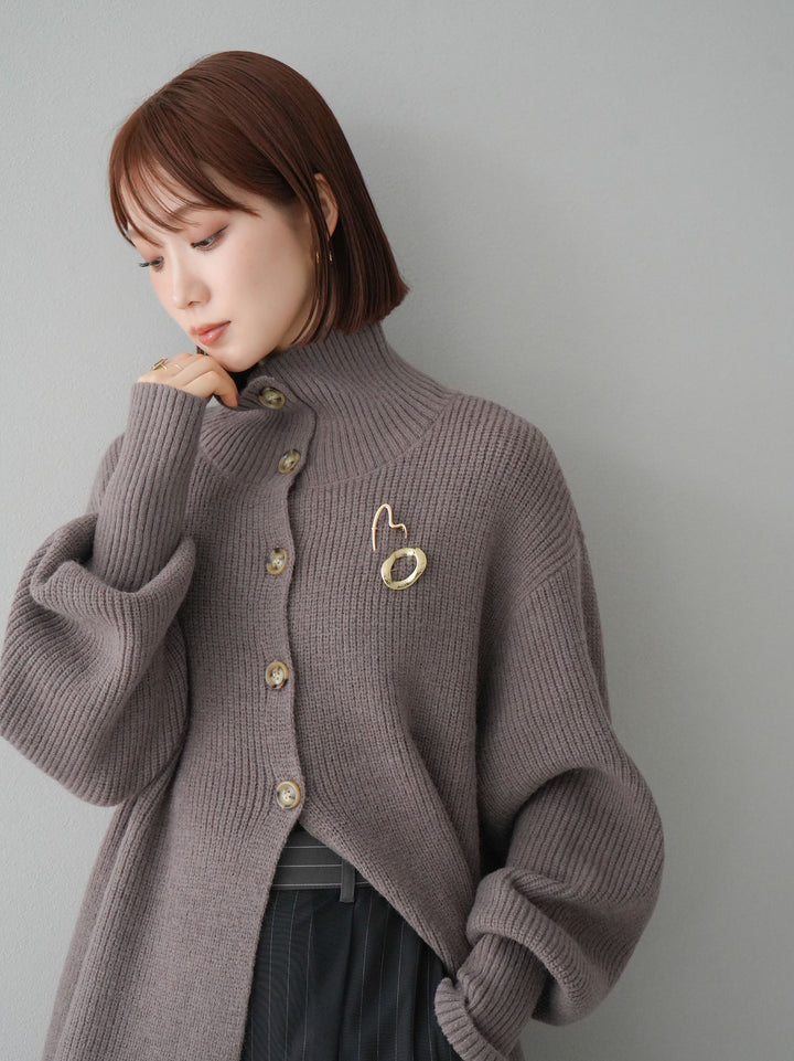 [予約]ハイネックニットロングカーディガン/モカ