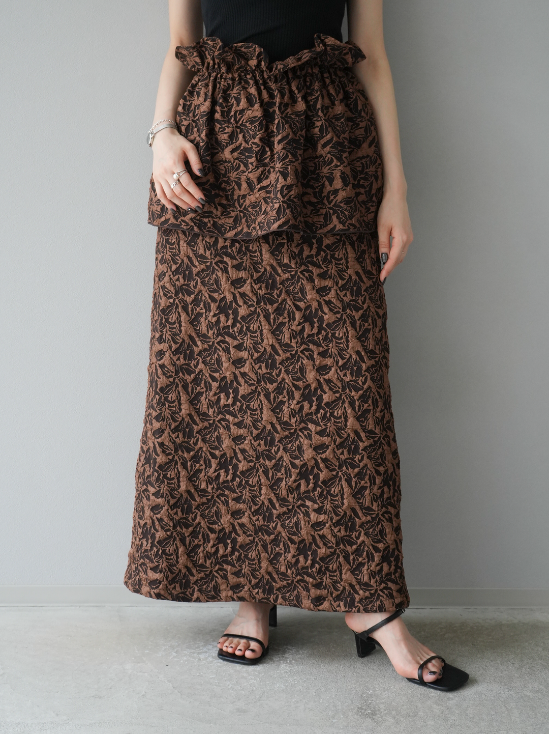 [予約]膨れジャガードマルチWAYスカート/ブラウン
