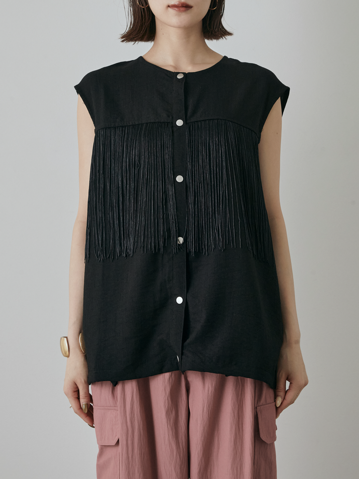 【預購】流蘇無袖上衣/黑色