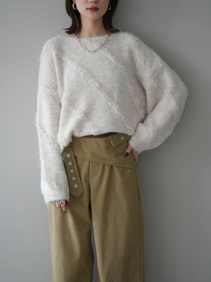 [予約]ブークレラインデザインニットプルオーバー/ivory
