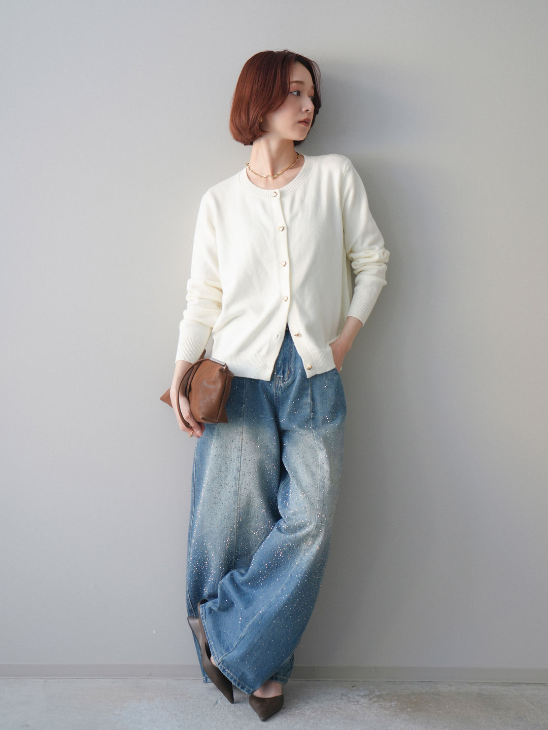 [予約]フロントビジューカーブデニムパンツ/blue