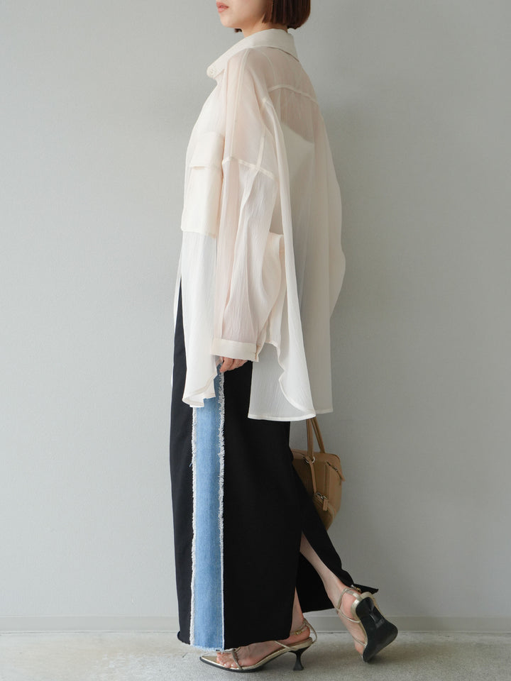 [予約]デニムドッキングスウェットスカート/ブラック