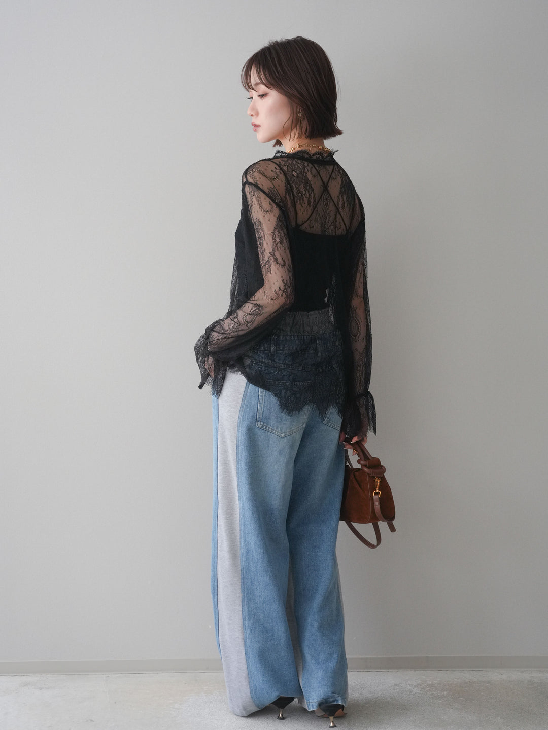 [予約]デニム切替スウェットパンツ/gray