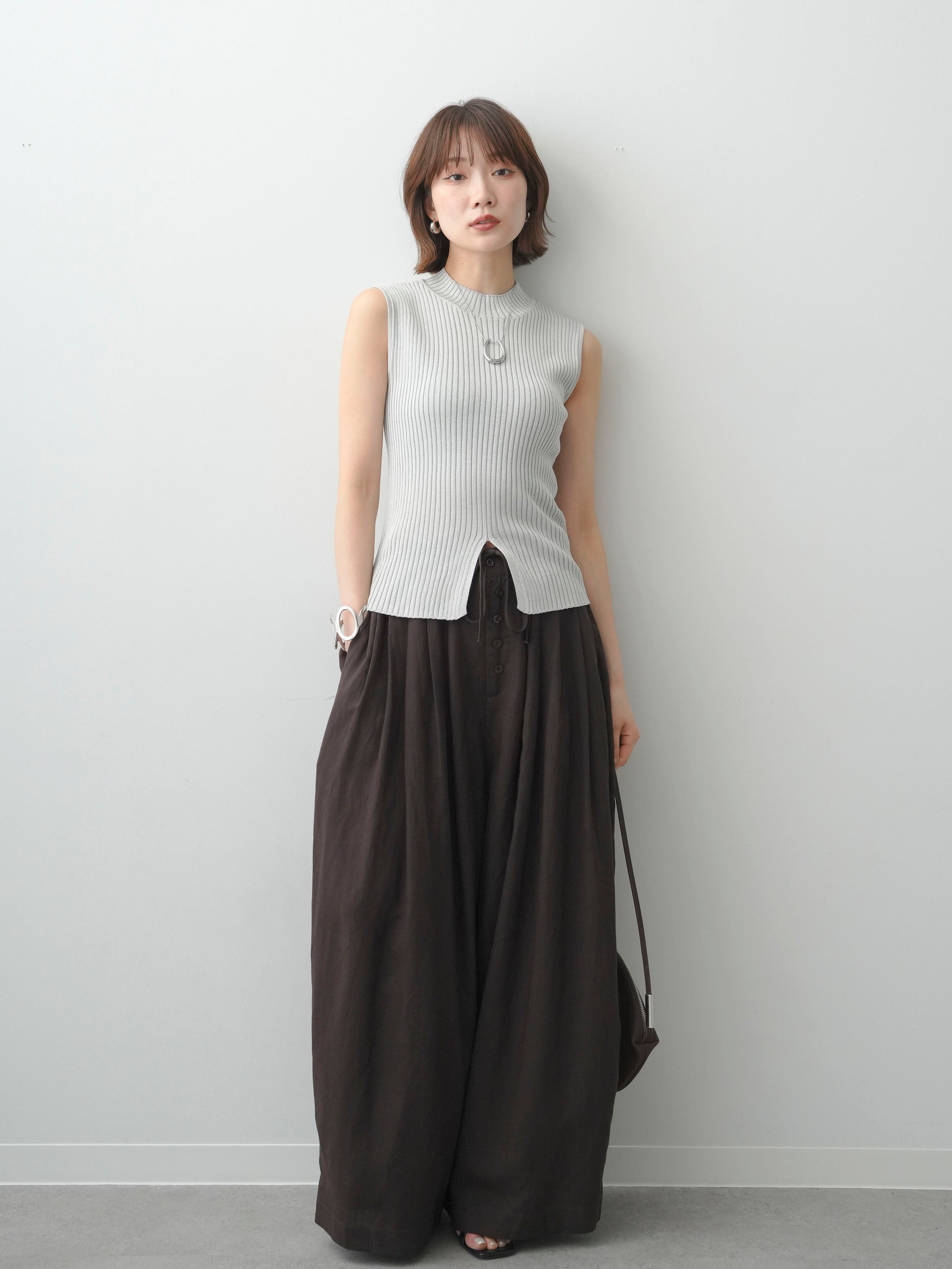 SET]フロントボタンタックワイドパンツ+フロントボタンタックワイド